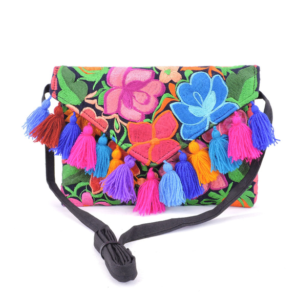 Handmade Boho Crossbody Purse Tassel Embroidered - Picture 3 of 3